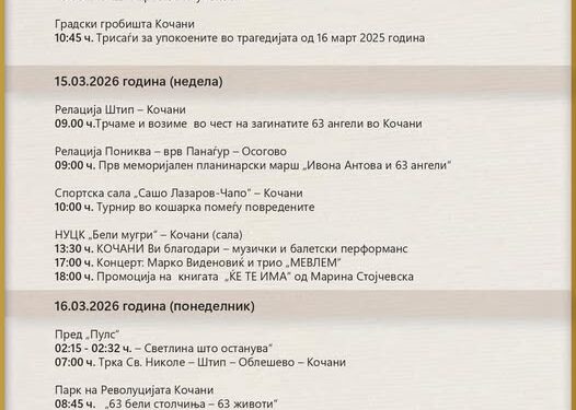 Објавена програмата за одбележување на годишнината од трагедијата во Кочани