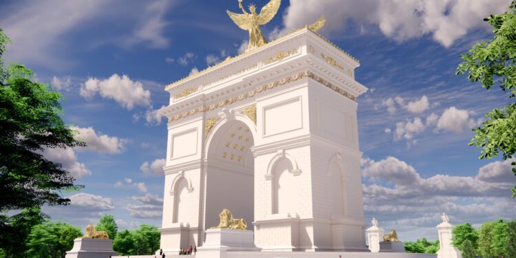 САД подигнуваат 76 метри висока триумфална капија по повод 250 години независност